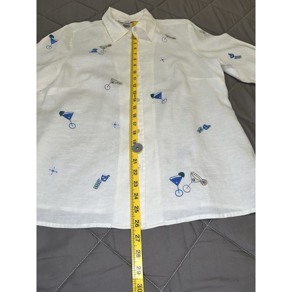 Richard Malcolm Top Womens L White Beachy Embroidered Irish Linen Button Up - Picture 4 of 7